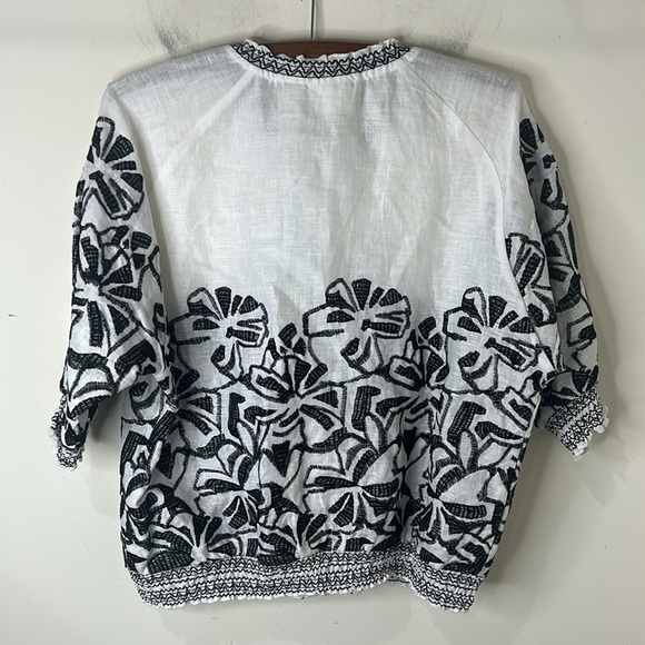 CHICO’S Embroidered Smocked Jacket 3/4 Sleeves White/Black Size 1 Medium - Picture 4 of 16